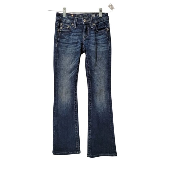 Miss Me Jeans Bootcut Girls size 10 Bling Rhinestone Pearl Studs Flap Pockets - Picture 1 of 15